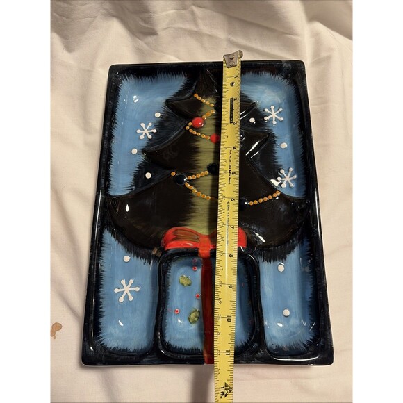 Christmas Tree Dolomite Chip & Dip Veg Plate Holiday Serving Platter Porcelain - Picture 2 of 5